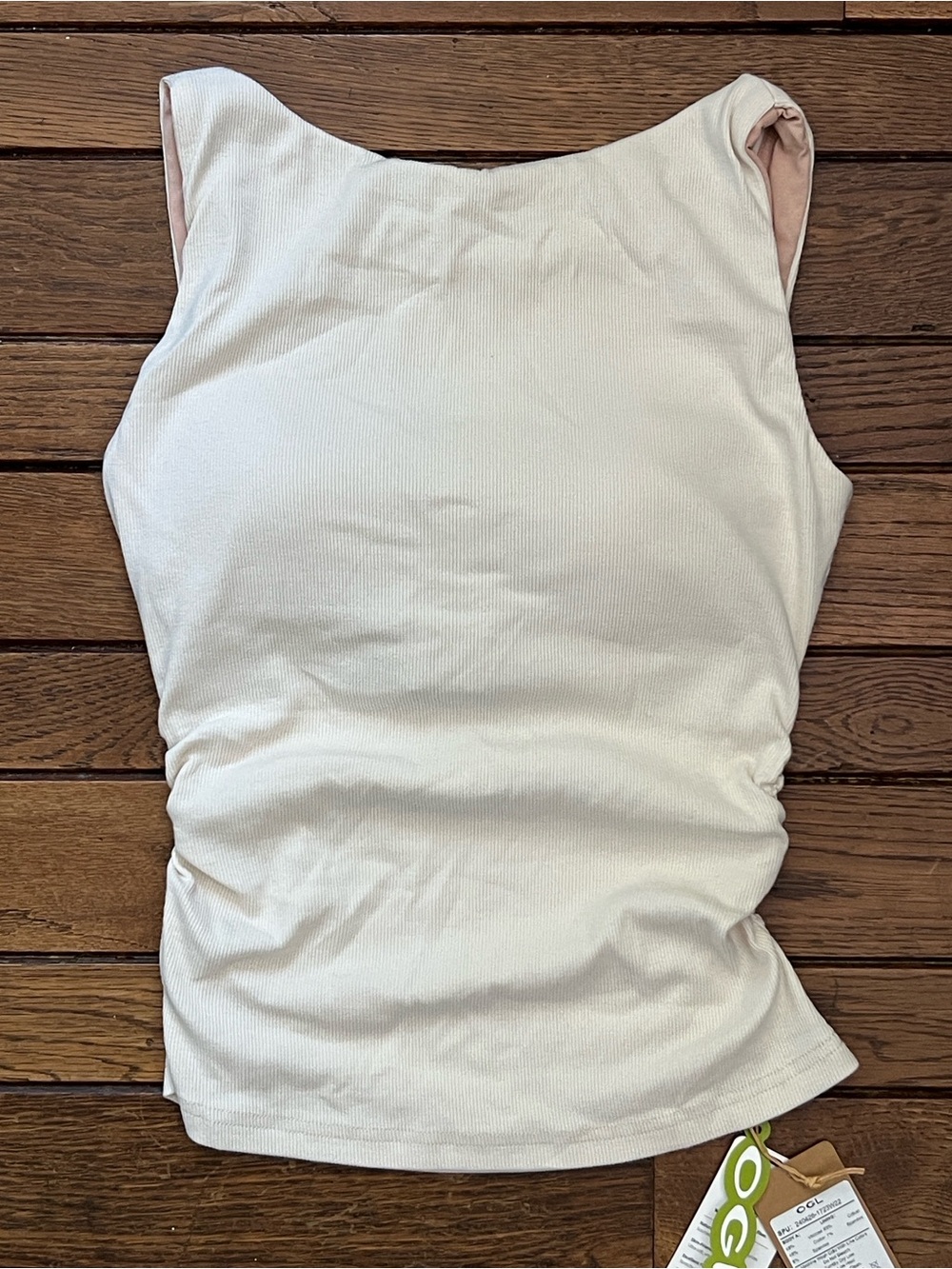 OGL Cream High Neck Low Back Ribbed Brami Built In Bra Top Size Small NWT